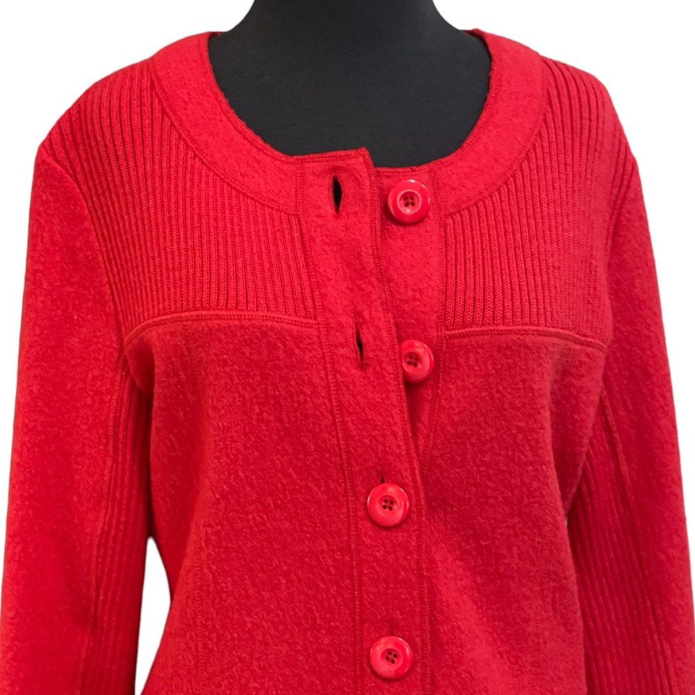 Orvis Red Wool Jacket Blazer Sz S Ribbed Knit Sweater Detail Pockets Buttons